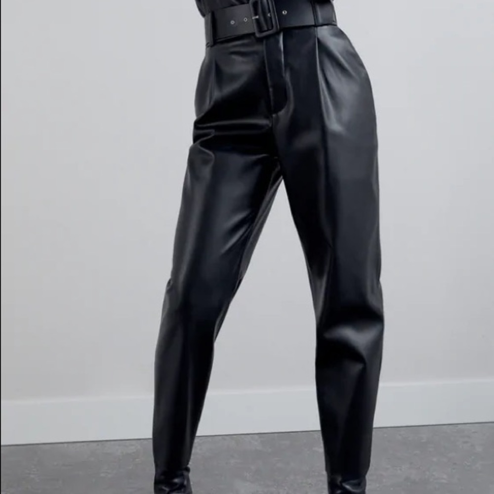 Zara belted faux leather pants